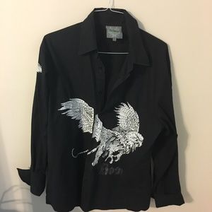 Roar Rockabilly Retro Bedazzled Shirt Long Sleeve